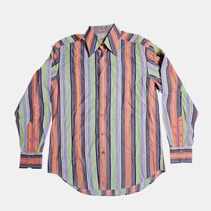 Robert Graham Mens Multi‎ Pastels Striped Long Sleeve Button-Up Shirt M Cotton